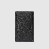 Gucci GG Jumbo Card Case In Jumbo GG Embossed Leather 739478 Black