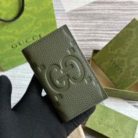 Gucci GG Jumbo Card Case In Jumbo GG Embossed Leather 739478 Green