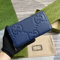 Gucci GG Jumbo Zip Around Wallet In Jumbo GG Embossed Leather 739484 Blue