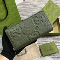 Gucci GG Jumbo Zip Around Wallet In Jumbo GG Embossed Leather 739484 Green