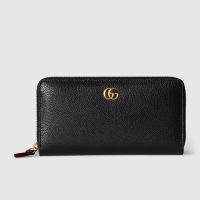 Gucci GG Marmont Zip Around Wallet In Textured Leather 456117 Black/Red