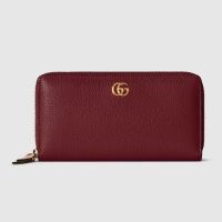 Gucci GG Marmont Zip Around Wallet In Textured Leather 456117 Red/Pink