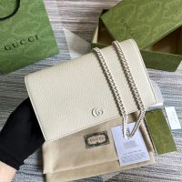 Gucci GG Marmont Wallet on Chain In Textured Leather 497985 White