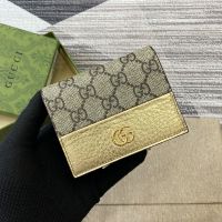Gucci GG Marmont Card Case Wallet 658610 In GG Supreme Canvas and Textured Leather Beige/Gold