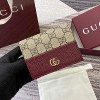 Gucci GG Marmont Card Case Wallet 658610 In GG Supreme Canvas and Textured Leather Beige/Red