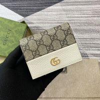 Gucci Small Marmont Compact Wallet In GG Supreme Canvas and Textured Leather Apricot/White