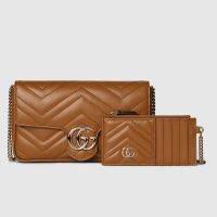 Gucci GG Marmont Small Shoulder Bag 751526 In Matelasse Leather Brown