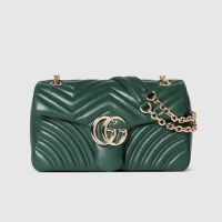 Gucci GG Marmont Medium Shoulder Bag 837267 In Matelasse Leather Green