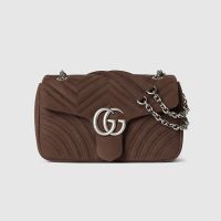 Gucci GG Marmont Medium Shoulder Bag 837267 In Matelasse Suede Coffee