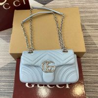 Gucci GG Marmont Small Shoulder Bag 837280 In Matelasse Leather Sky Blue