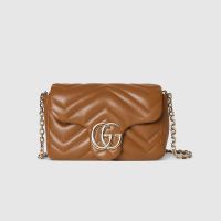 Gucci GG Marmont Mini Shoulder Bag 841290 In Matelasse Leather Brown