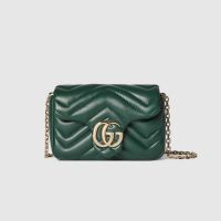 Gucci GG Marmont Mini Shoulder Bag 841290 In Matelasse Leather Green