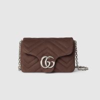Gucci GG Marmont Mini Shoulder Bag 841290 In Matelasse Suede Coffee
