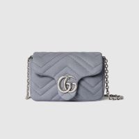 Gucci GG Marmont Mini Shoulder Bag 841290 In Matelasse Suede Grey