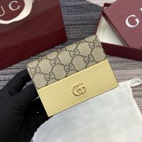 Gucci GG Marmont Small Wallet 841358 In GG Supreme Canvas and Textured Leather Beige/Lemon