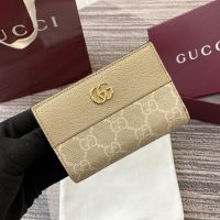 Gucci GG Marmont Small Wallet 841360 In Leather and GG Supreme Canvas Beige