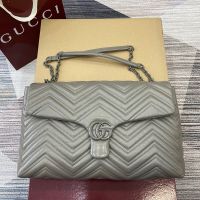 Gucci GG Marmont Large Shoulder Bag 850659 In Matelasse Leather Grey