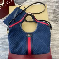 Gucci Giglio Small Tote 860845 In GG Embossed Suede Blue