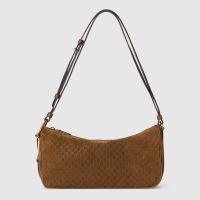 Gucci Half Horsebit Medium Shoulder Bag 860787 In GG Embossed Suede Brown
