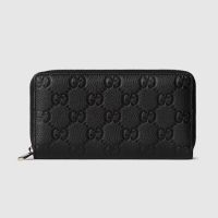 Gucci Imprint Zip Around Wallet In GG Embossed Grainy Leather 835003 Black
