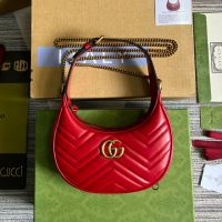 Gucci Mini Marmont Half-Moon Bag In Matelasse Leather 699514 Red