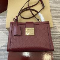Gucci Padlock Medium Top Handle Bag In GG Embossed Leather 838992 Red