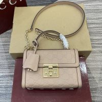 Gucci Padlock Small Top Handle Bag 848884 In GG Embossed Leather Apricot