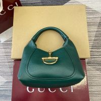Gucci Softbit Medium Top Handle Bag 837467 In Grainy Leather Green