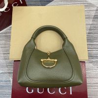 Gucci Softbit Medium Top Handle Bag 837467 In Grainy Leather Olive