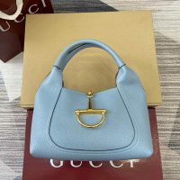 Gucci Softbit Medium Top Handle Bag 837467 In Grainy Leather Sky Blue