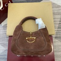 Gucci Softbit Medium Top Handle Bag 837467 In Suede Dark Brown