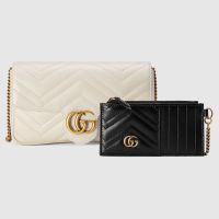 Gucci Super Mini Marmont Flap Crossbody Bag with Card Holder In Matelasse Leather 751526 White