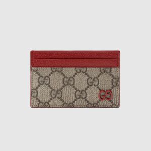 Gucci Card Case with GG Logo In GG Supreme Canvas Beige/Red