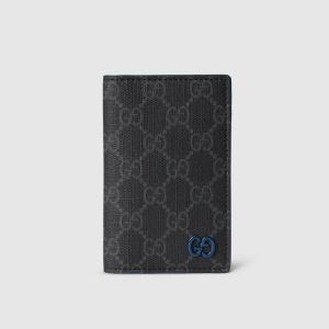 Gucci GG Long Card Case 768249 In GG Supreme Canvas Black/Blue
