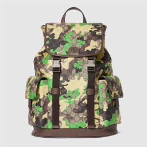 Gucci Large Backpack 839110 In Camouflage GG Monogram Fabric Yellow