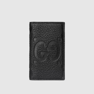 Gucci GG Jumbo Card Case In Jumbo GG Embossed Leather 739478 Black
