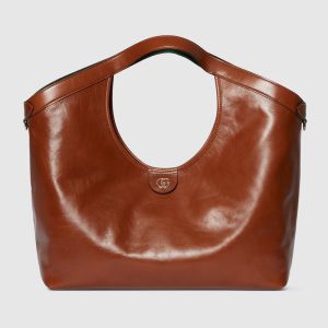 Gucci Giglio Large Tote 853971 In Glossy Leather Brown