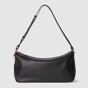 Gucci Half Horsebit Large Shoulder Bag 862530 In Grainy Leather Black
