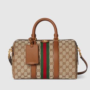 Gucci Ophidia Medium Boston Bag 857595 In GG Supreme Canvas Beige/Brown