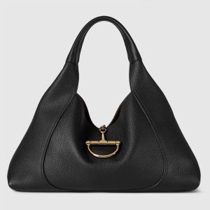 Gucci Softbit Maxi Top Handle Bag 837466 In Grainy Leather Black