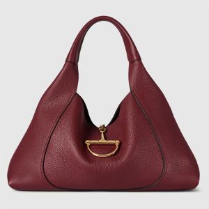 Gucci Softbit Maxi Top Handle Bag 837466 In Grainy Leather Red