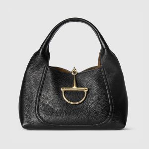 Gucci Softbit Medium Top Handle Bag 837467 In Grainy Leather Black
